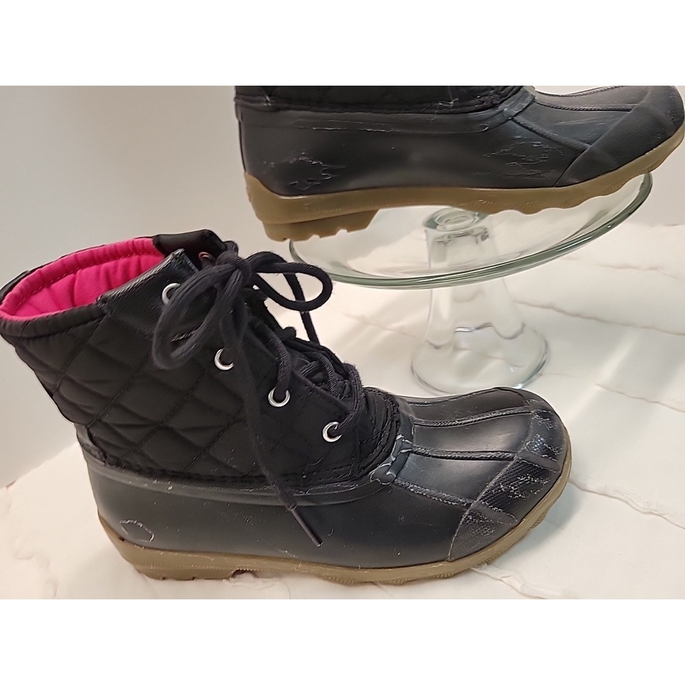 Sperry Boots Kids Size 3M Girls Port Lace Up Duck Boots Bootie Black - Picture 2 of 12